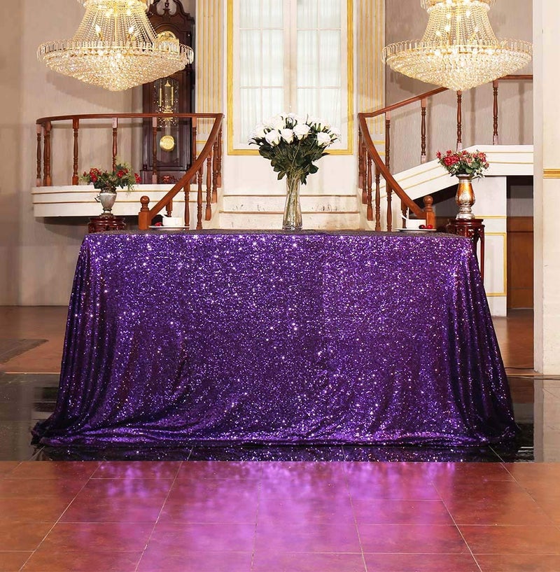 SquarePie Sequin Tablecloth 60 x 102 Inch Purple Sparkly Table Cloth for Halloween Wedding Party - Image 4